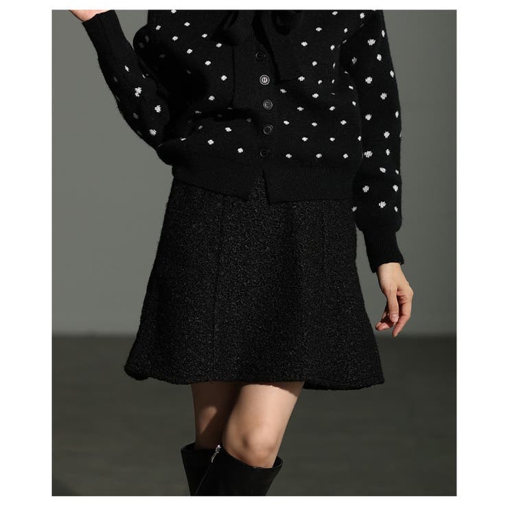 ブラック | シーズンムード高まるループツイードミニフレアスカート レディース ファッション | Sawa a la mode