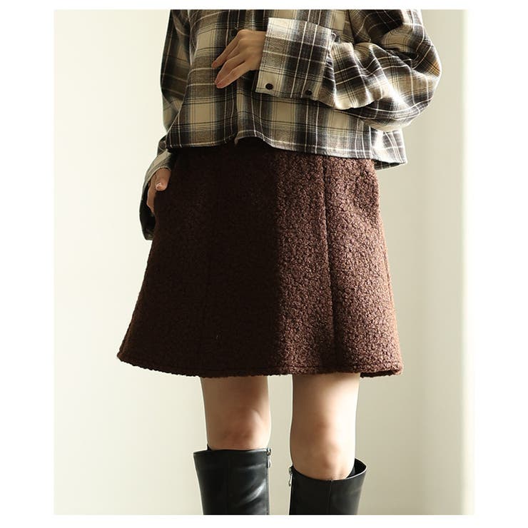 ブラウン | シーズンムード高まるループツイードミニフレアスカート レディース ファッション | Sawa a la mode