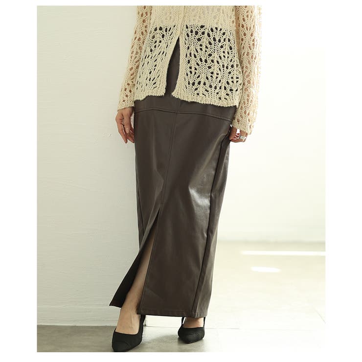 ブラウン | エッジなのに上品なフェイクレザーIラインスカート レディース ファッション | Sawa a la mode