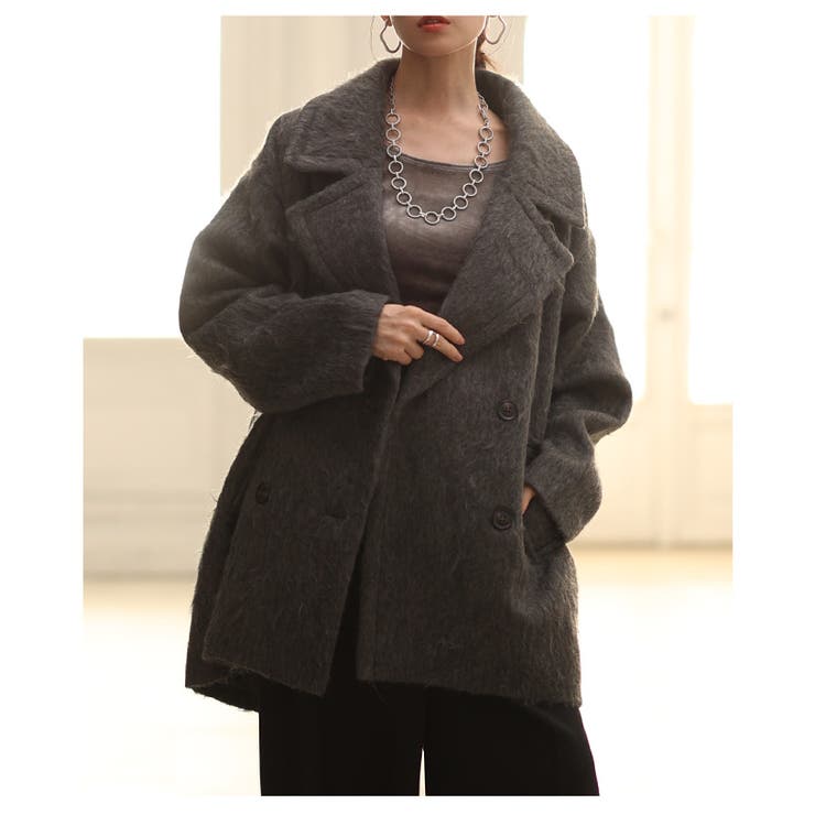 チャコール | シーズンムード高まるコクーンシルエットシャギーコート レディース ファッション | Sawa a la mode
