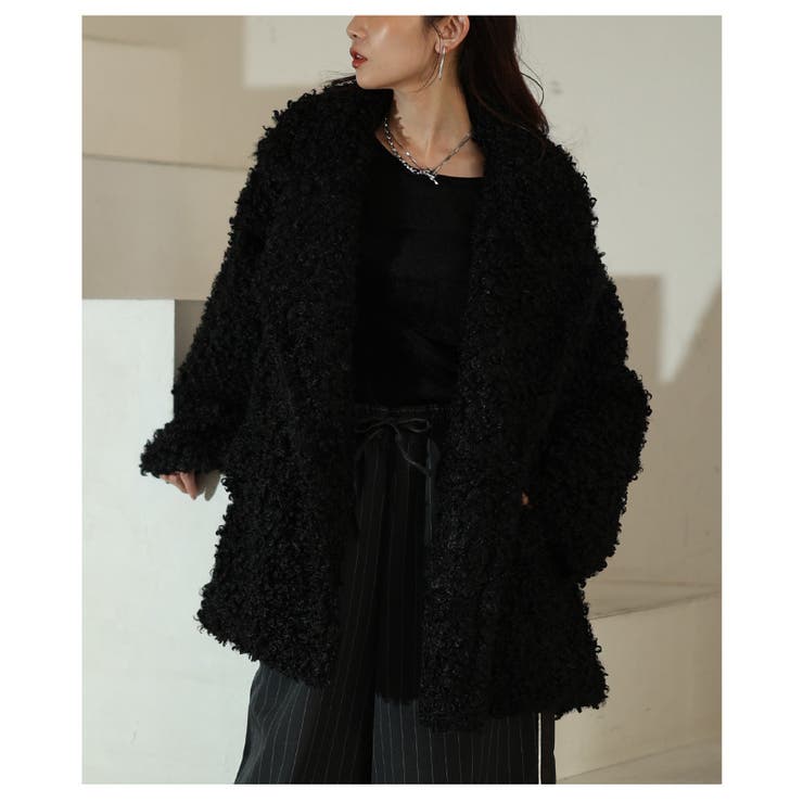 ブラック | リュクスな気分高まるプードルファーダブルミドルコート レディース ファッション | Sawa a la mode