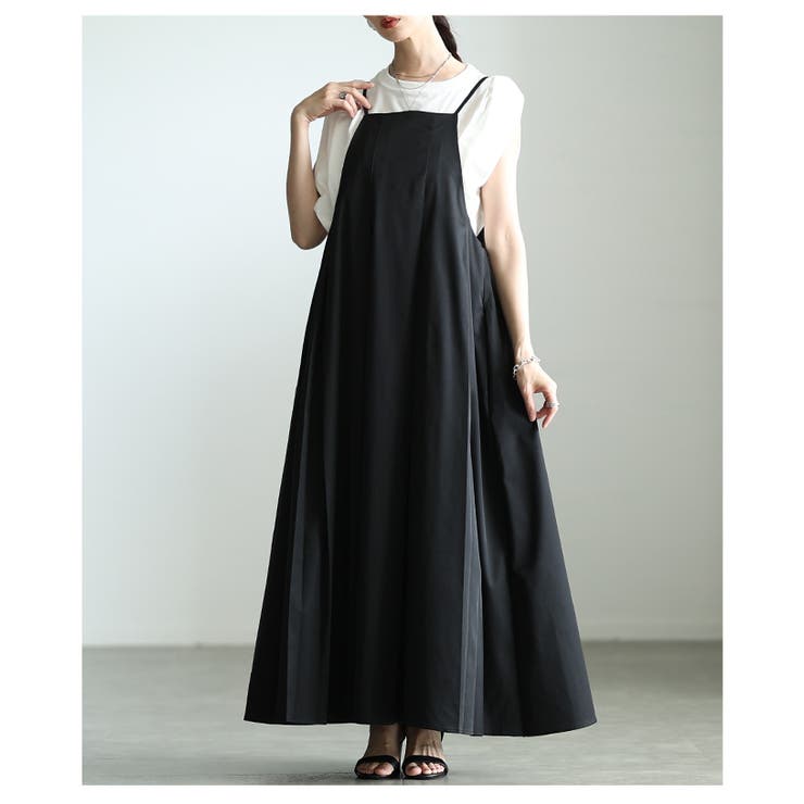 ブラック | 大人フェミニンなボックスタックキャミソールワンピース レディース ファッション | Sawa a la mode