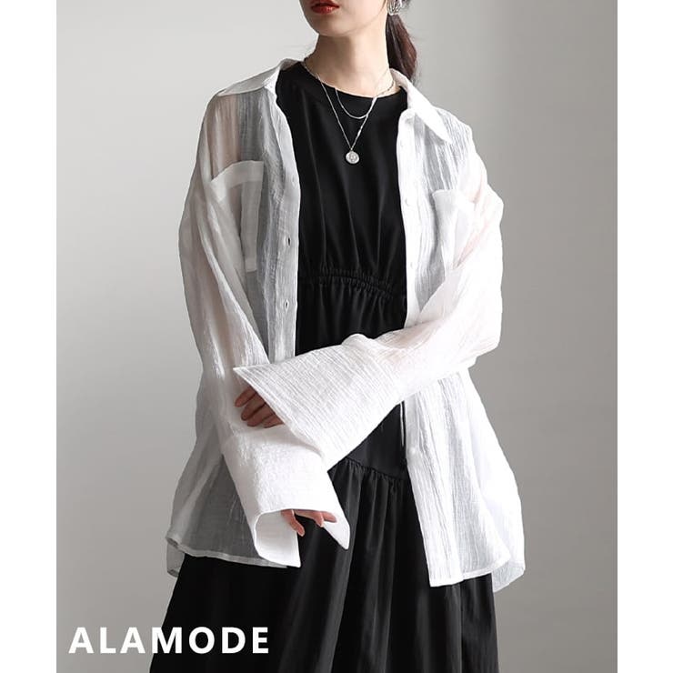 オフホワイト | 透け感が魅力のシアーワッシャービッグカフスシャツ レディース トップス | Sawa a la mode