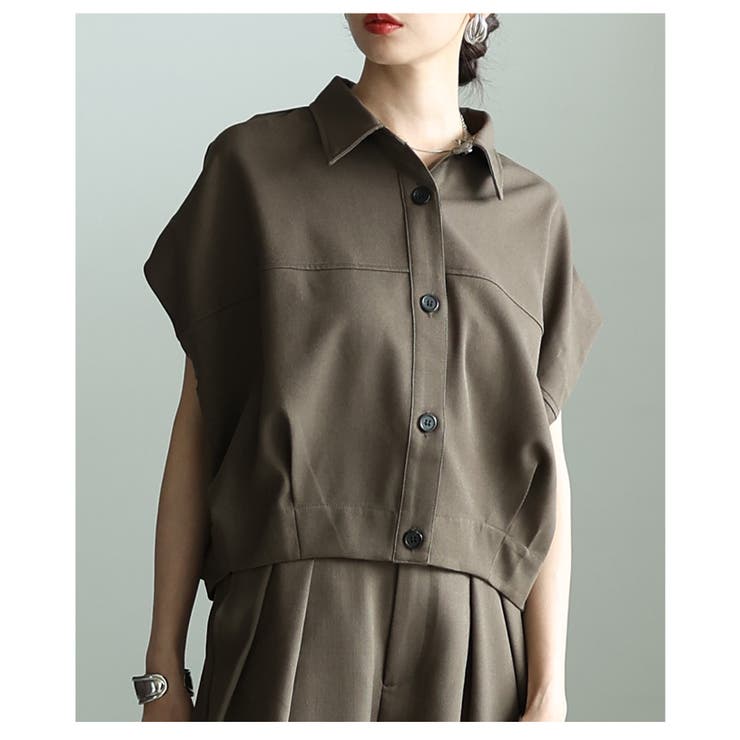 ブラウン | マイルドな光沢宿るコクーンシルエットショートシャツ レディース ファッション | Sawa a la mode
