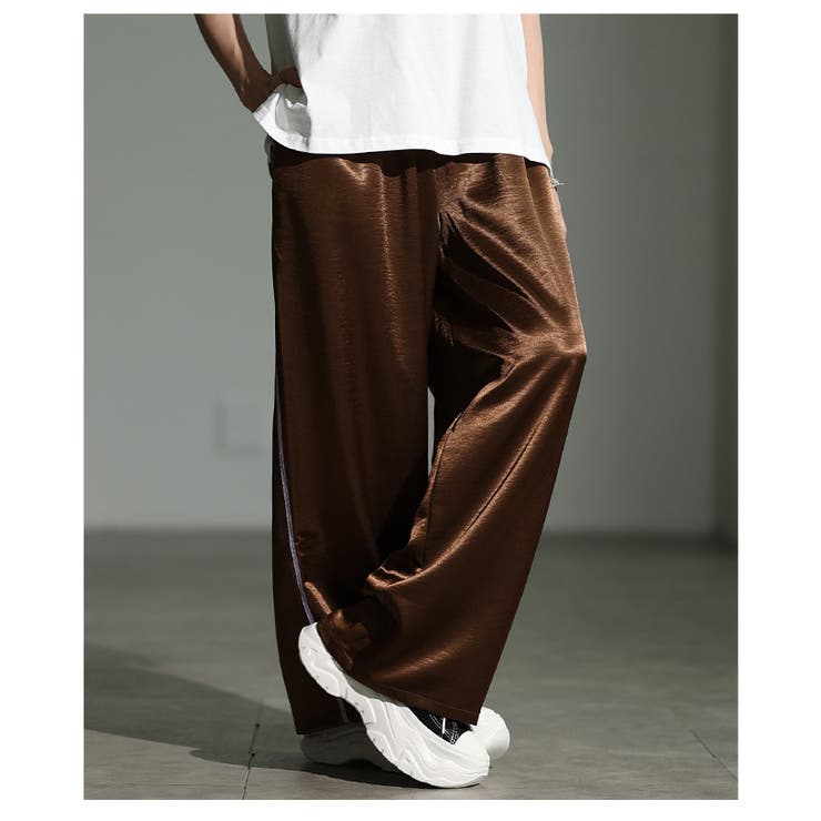 ブラウン | 格上げするサイドラインサテンイージーワイドパンツ レディース ファッション | Sawa a la mode