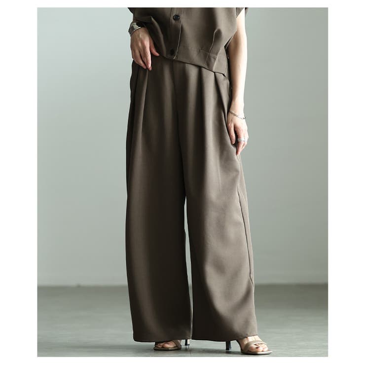 ブラウン | マイルドな光沢宿るハイウエストタックワイドパンツ レディース ファッション | Sawa a la mode