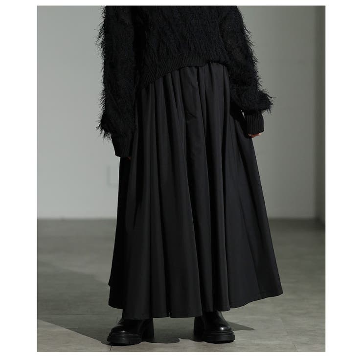 ブラック | 大人の洗練さと余裕漂うブロードギャザーフレアロングスカート レディース ファッシ… | Sawa a la mode