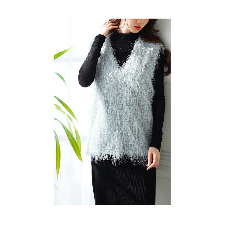 ブルー | トレンドライクなフリンジカットソーフロントホックベスト レディース ファッション | Sawa a la mode