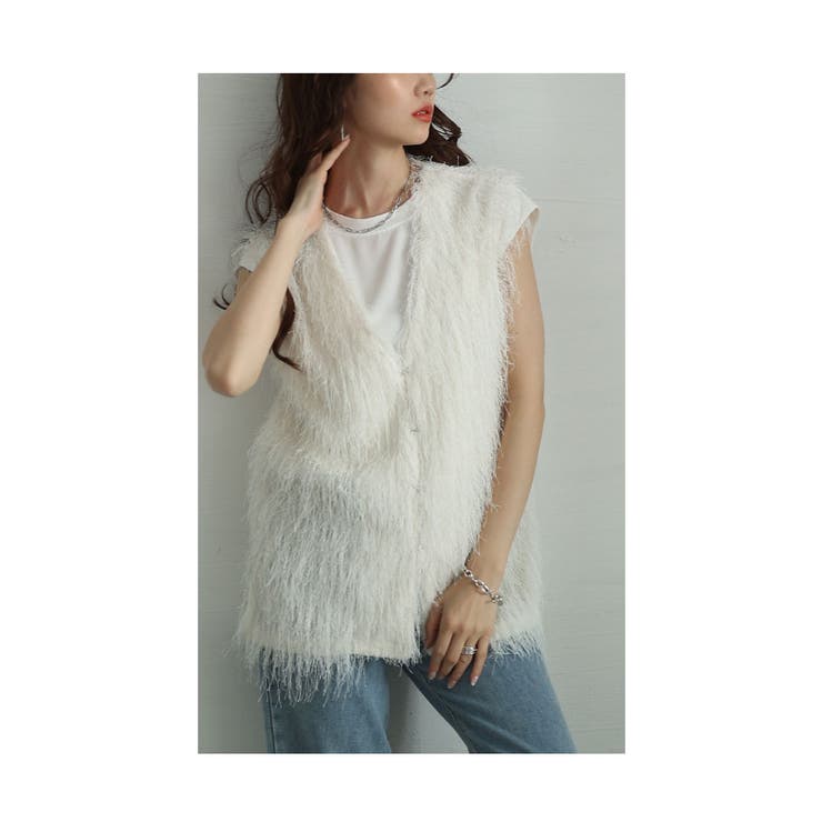 アイボリー | トレンドライクなフリンジカットソーフロントホックベスト レディース ファッション | Sawa a la mode