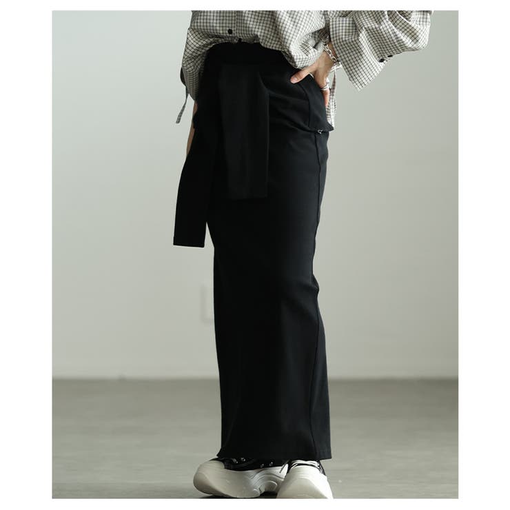 ブラック | お洒落好き必見！一体スリーブ腰巻風カットリブナロースカート レディース ファッシ… | Sawa a la mode