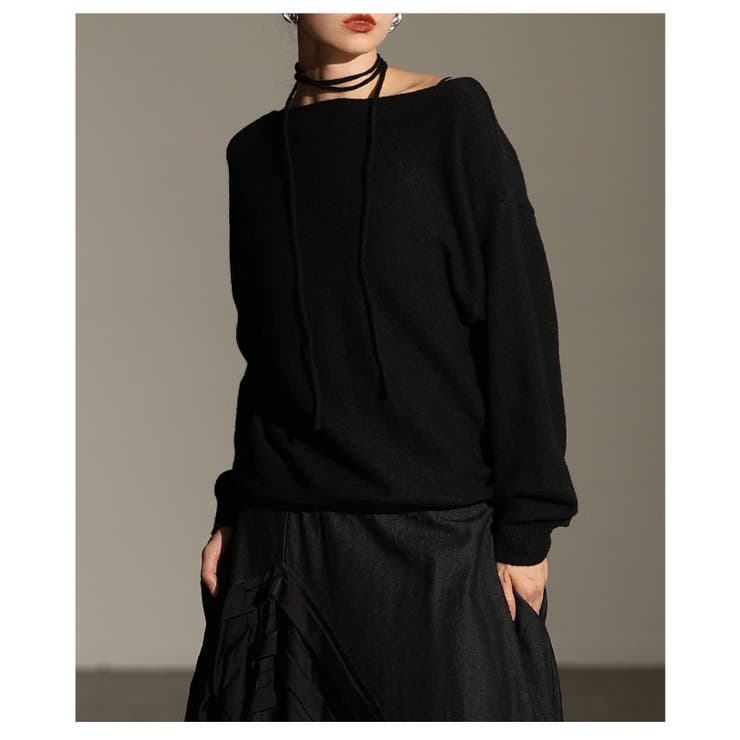 ブラック | 2wayで楽しめるオフショルチョーカー付きニットプルオーバー レディース | Sawa a la mode