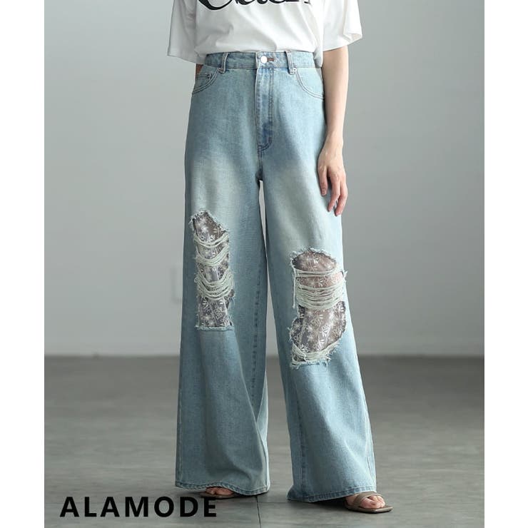 ブリーチ | 抜け感生まれるレースインダメージデニムパンツ レディース パンツ | Sawa a la mode