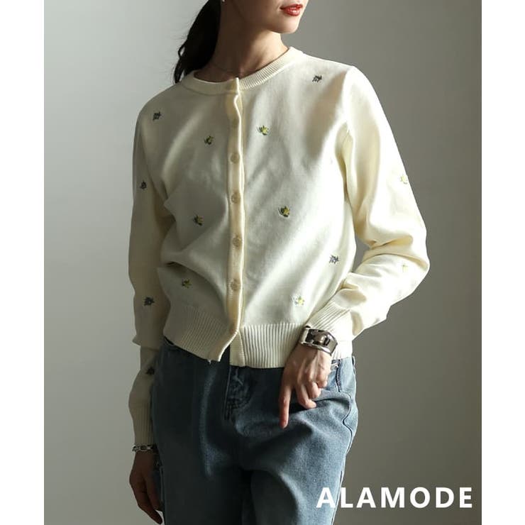 アイボリー | 気分華やぐミニ刺繍クルーネックカーディガン レディース トップス | Sawa a la mode