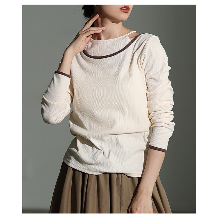 アイボリー | トレンドを抑えたアメスリタンクレイヤード風リブカットソー レディース ファッショ… | Sawa a la mode