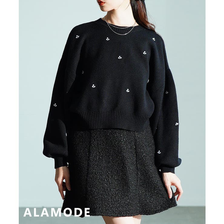 ブラック | 毎日をキラキラさせるビジューニットトップス レディース トップス | Sawa a la mode