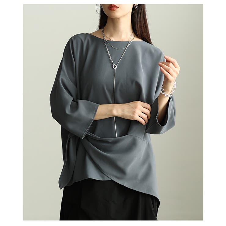 グレー | おしゃれに差がつくノットデザインアシンメトリートップス レディース ファッション | Sawa a la mode