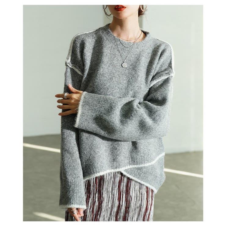 グレー | ラフに垢抜けるパイピングイレヘムニットプルオーバー レディース ファッション | Sawa a la mode