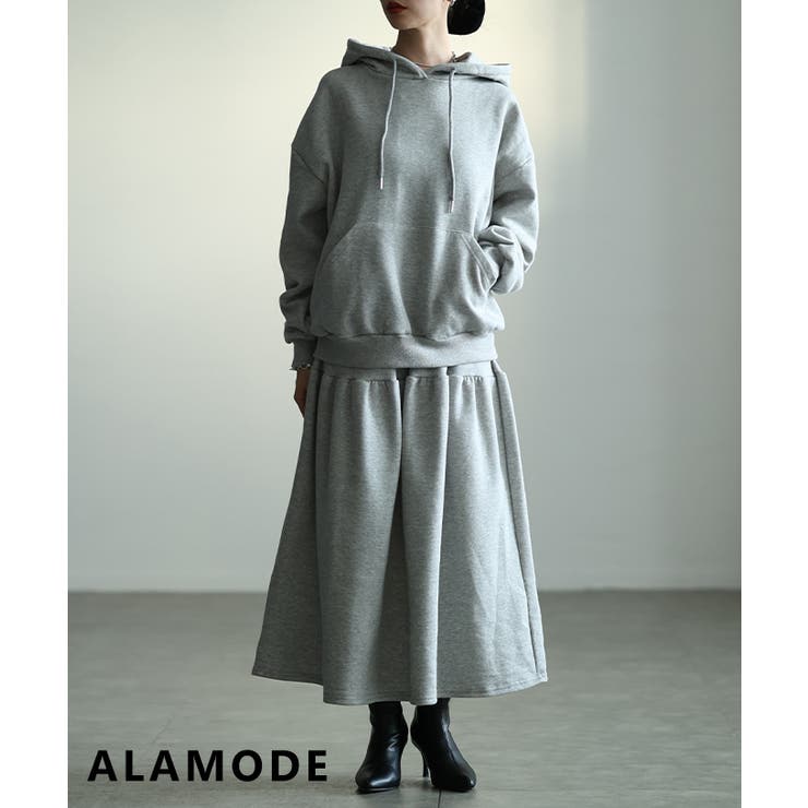 グレー | 楽に着れて暖かい裏起毛トップス＆スカートセットアップ レディース トップス | Sawa a la mode