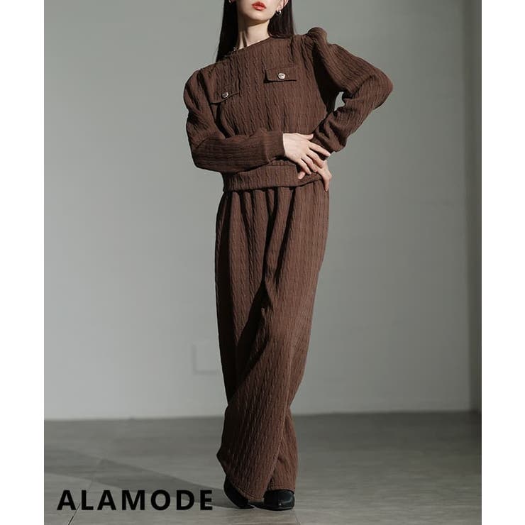 ブラウン | 着るだけで上品見えするテクスチャードワイドセットアップ レディース ボトムス | Sawa a la mode