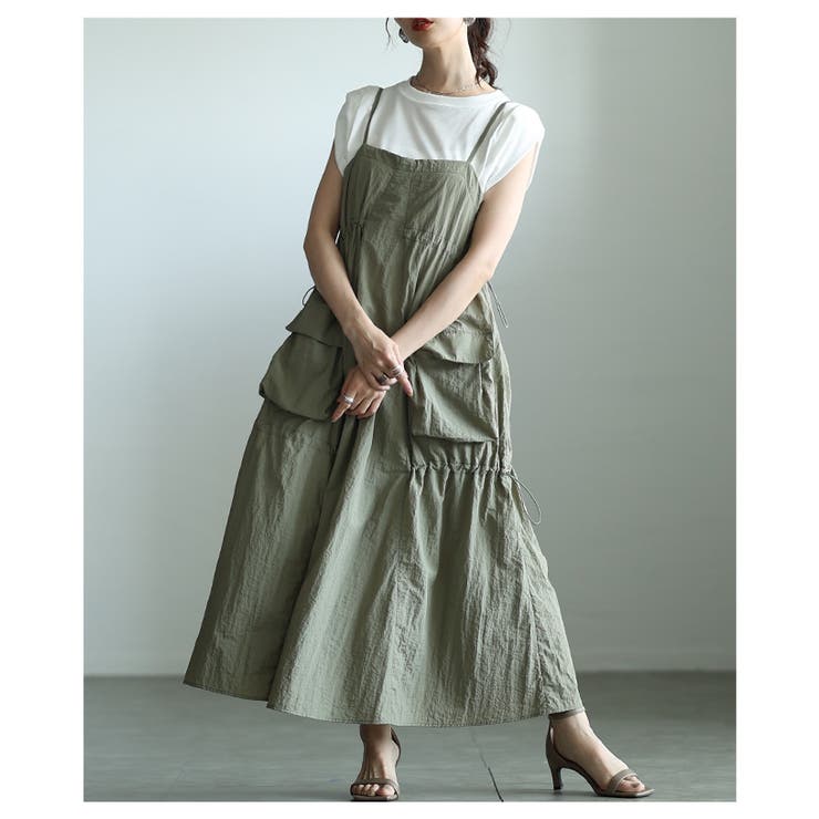 グリーン | お気に召すままカーゴポケットドロストサロペットスカート レディース ファッション | Sawa a la mode