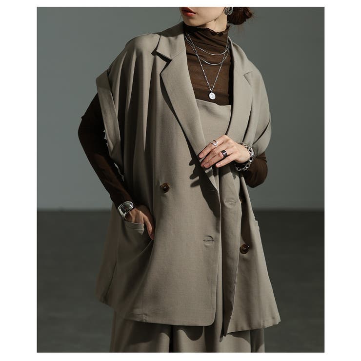 ベージュ | マニッシュに格上げするテーラードダブルジャケット レディース ファッション | Sawa a la mode