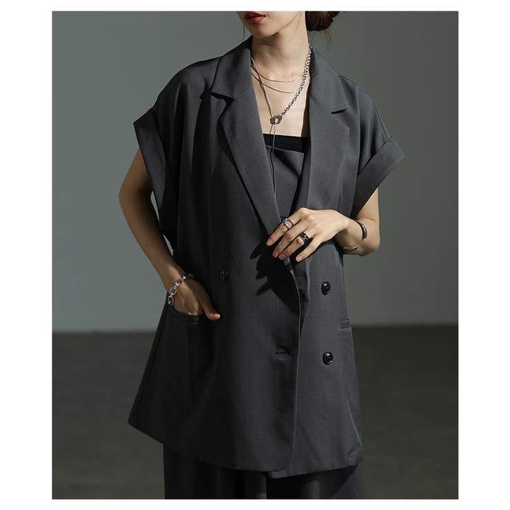 グレー | マニッシュに格上げするテーラードダブルジャケット レディース ファッション | Sawa a la mode