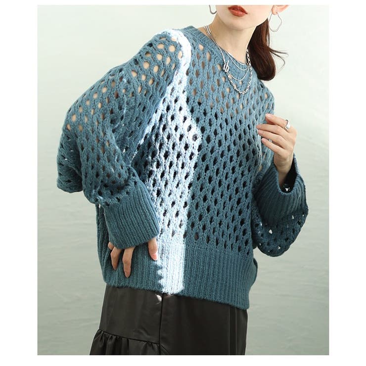 ブルー | レイヤードが映えるざっくりメッシュニットトップス レディース ファッション | Sawa a la mode