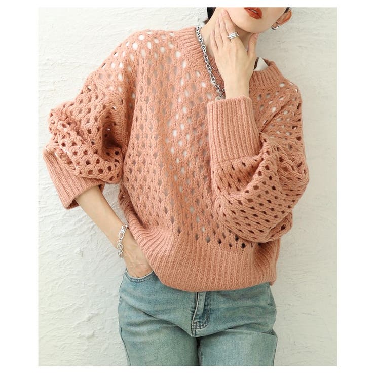 ピンク | レイヤードが映えるざっくりメッシュニットトップス レディース ファッション | Sawa a la mode