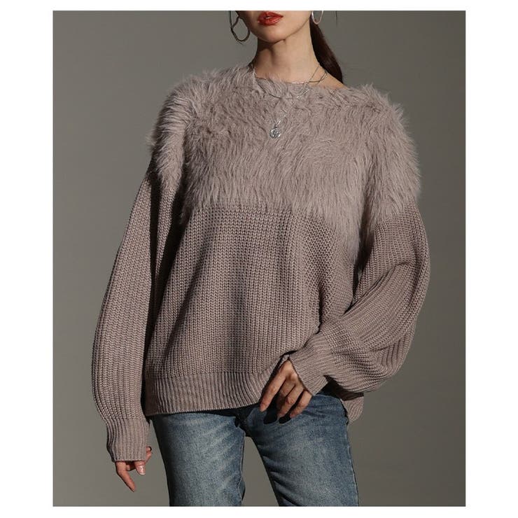 グレージュ | 一枚で差がつくシャギー×リブニットセーター レディース ファッション | Sawa a la mode