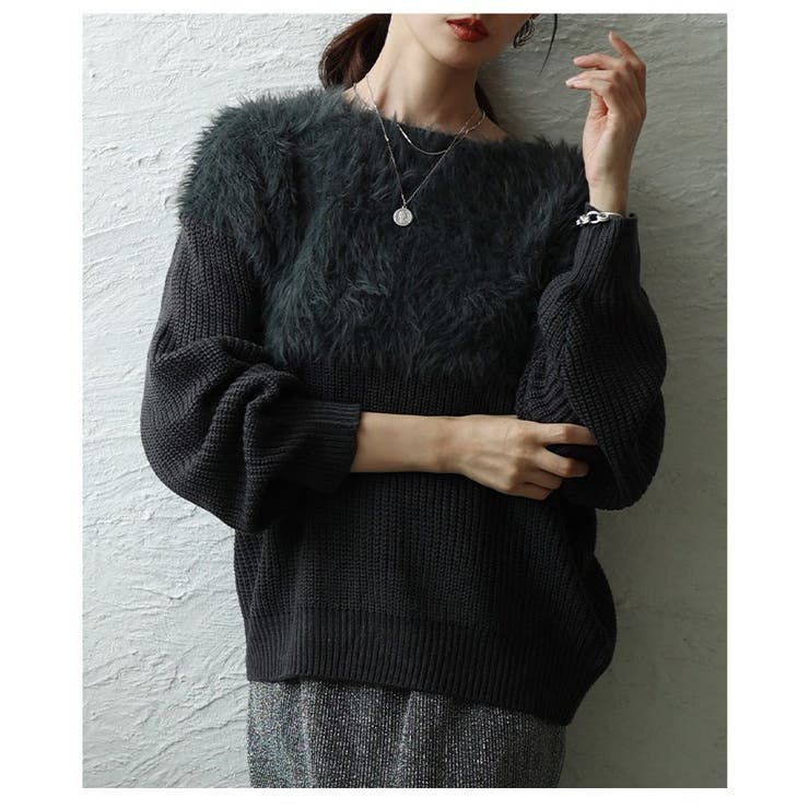 グレー | 一枚で差がつくシャギー×リブニットセーター レディース ファッション | Sawa a la mode