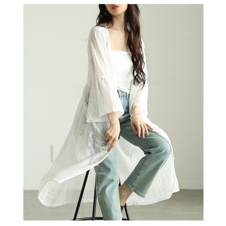 ホワイト | 重ねて楽しむ花レースが美しいフレアスリーブワンピース レディース ファッション | Sawa a la mode