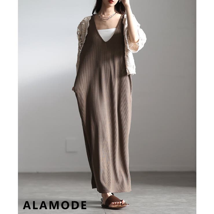 カーキ | 重ねて可愛い深Vネックリブカットワンピース レディース ワンピース | Sawa a la mode