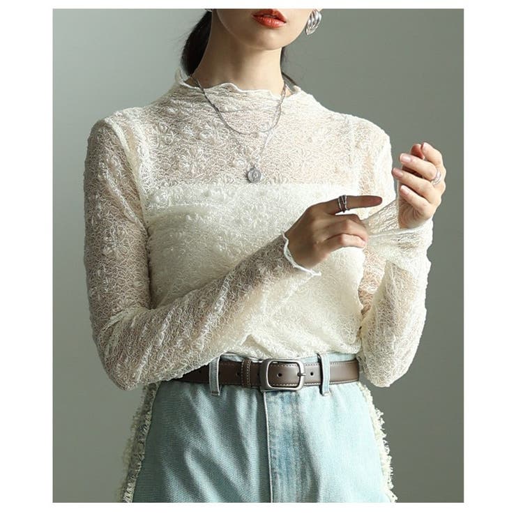 オフホワイト | リッチ感を重ねるくしゅくしゅレースメロウスリムカットソー レディース ファッショ… | Sawa a la mode