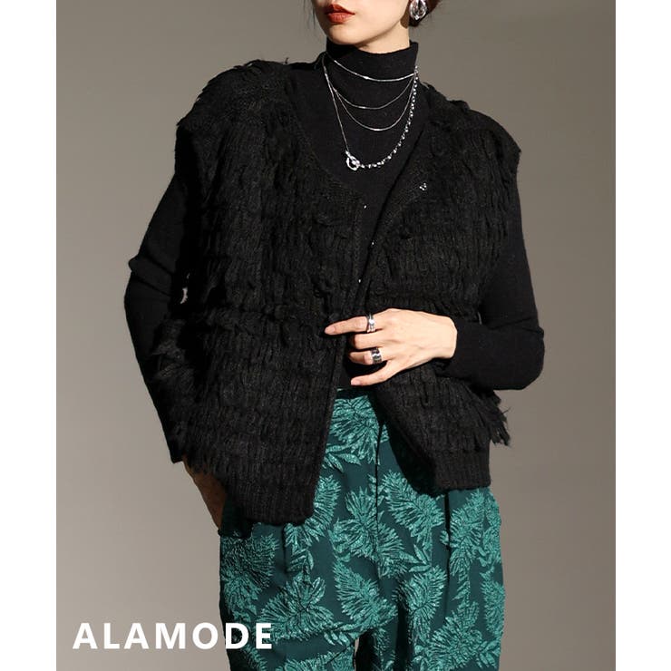 ブラック | 大人の余裕を纏うループフリンジベスト レディース ファッション | Sawa a la mode