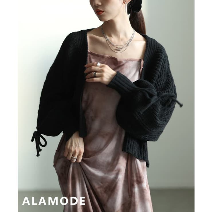 ブラック | 大人の抜け感たっぷりのリボンニットカーディガン レディース トップス | Sawa a la mode