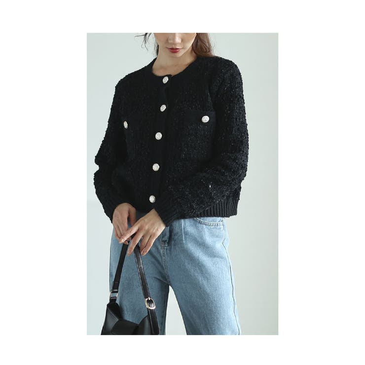 ブラック | きらり煌くラメツイード風ニットカーディガン レディース ファッション | Sawa a la mode