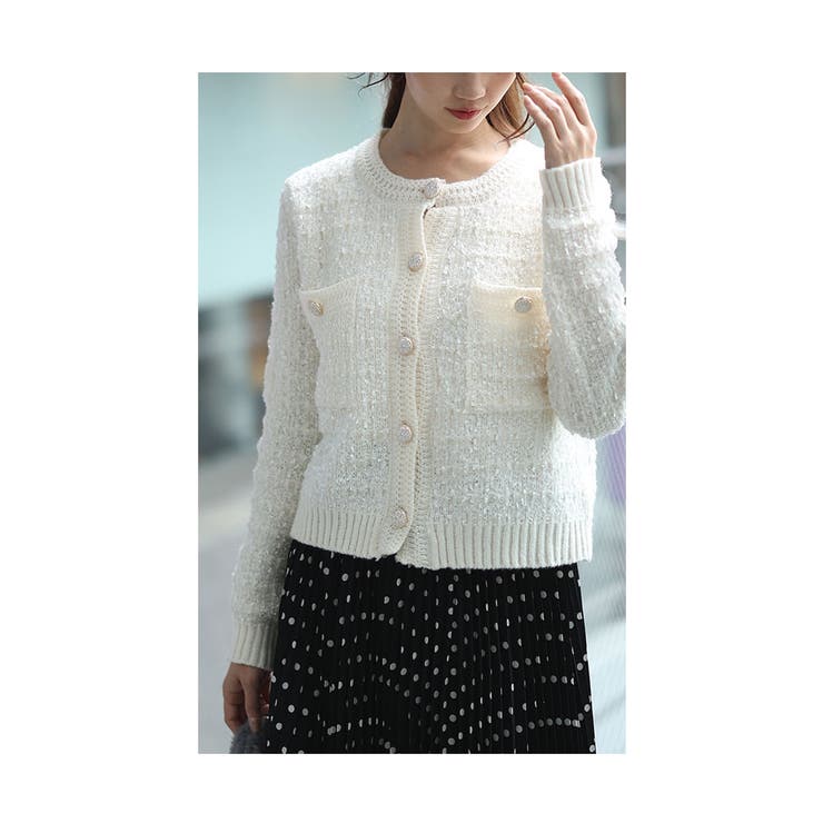 アイボリー | きらり煌くラメツイード風ニットカーディガン レディース ファッション | Sawa a la mode