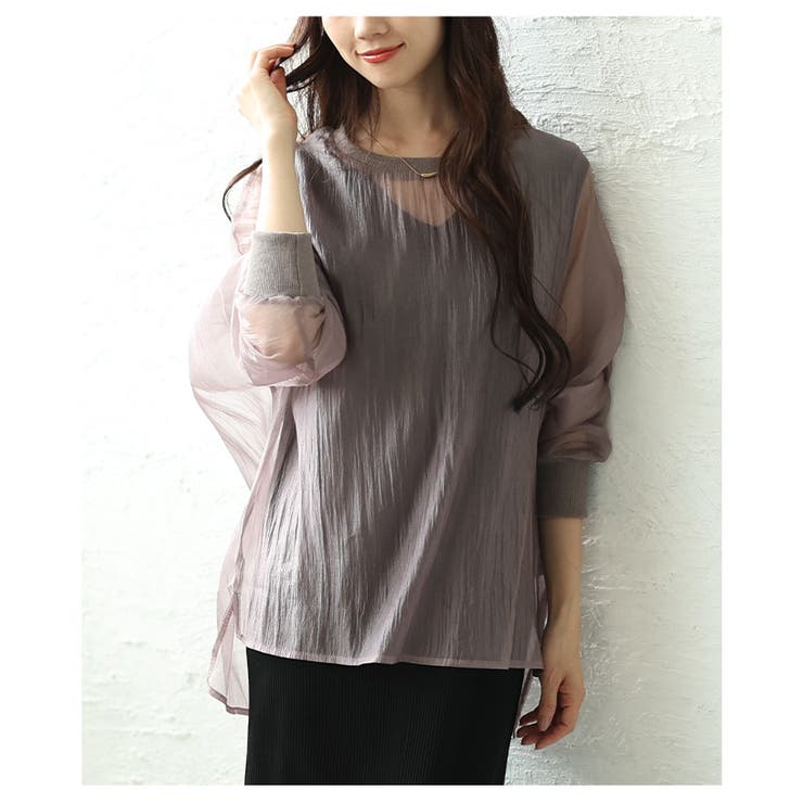 パープル | 旬な着こなしで大人の肌見せ叶うシアーロングスリーブカットソー レディース ファッ… | Sawa a la mode