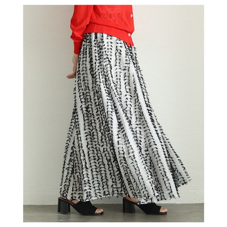 ホワイト | モードに揺らめくフリンジデザインシアーフレアスカート レディース ファッション | Sawa a la mode