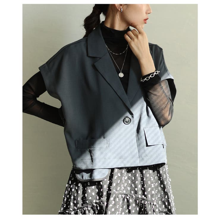 チャコール | 一点投入でオシャレ見えなショート丈ジレ風ジャケット レディース ファッション | Sawa a la mode