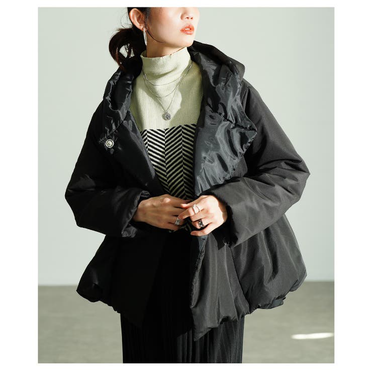 ブラック | 暖かく包み込むAライン中綿ジャケット レディース ファッション | Sawa a la mode