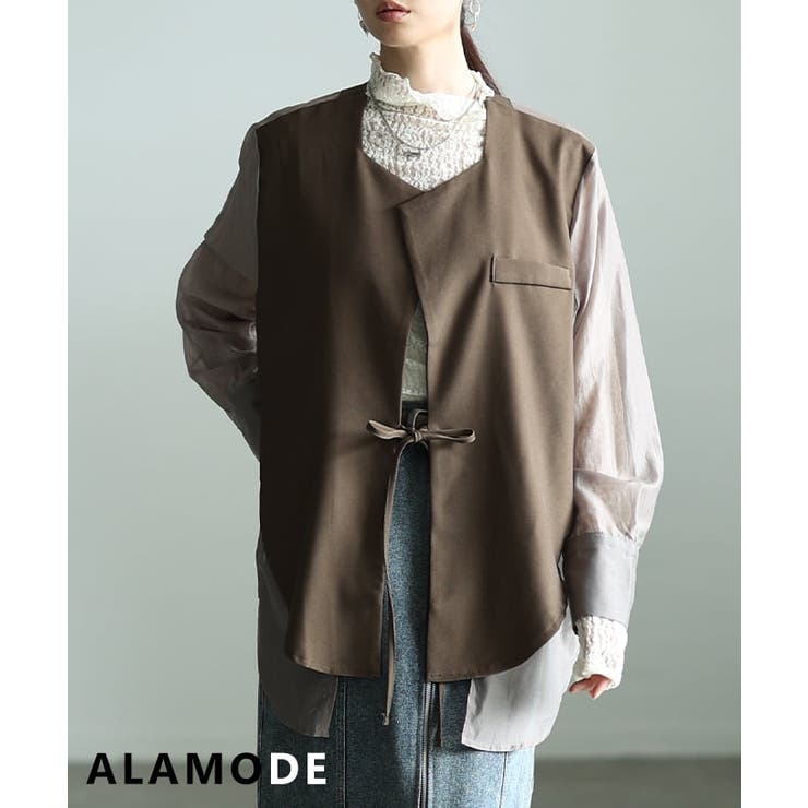 モカ | 重ね着風でこなれるシアーシャツドッキングジャケット レディース アウター | Sawa a la mode