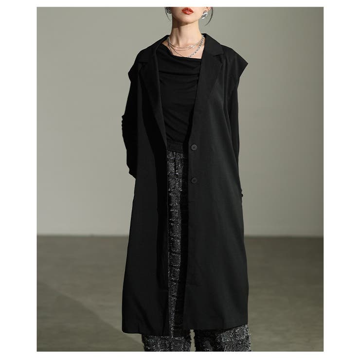 ブラック | 纏うだけで洗練さ引き立つロングジレジャケット レディース ファッション | Sawa a la mode