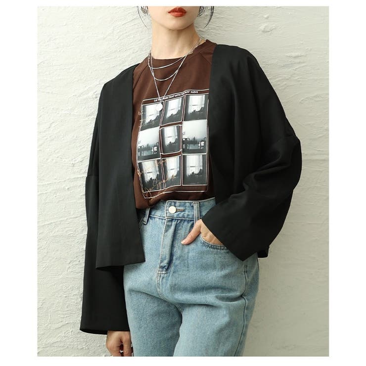 ブラック | バランス美人を纏うノーカラーショートジャケット レディース ファッション | Sawa a la mode