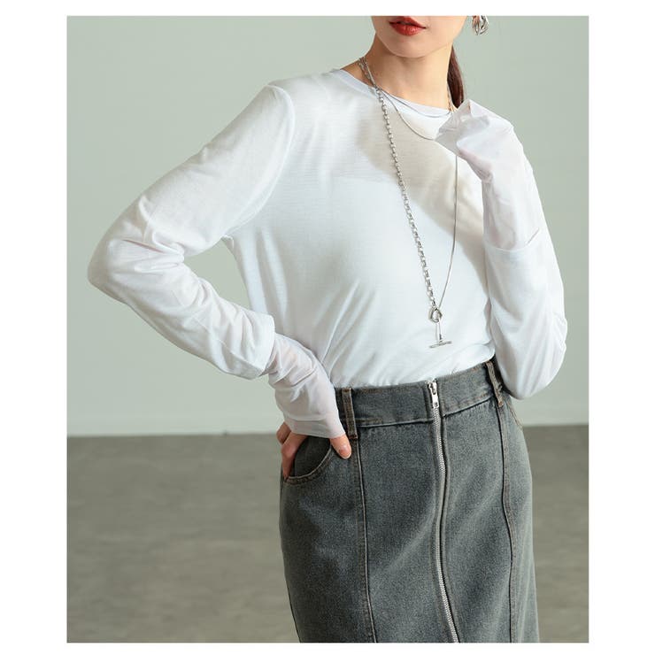 ホワイト | 肩肘張らず洒落るチュールレイヤード風異素材カットソー レディース ファッション | Sawa a la mode