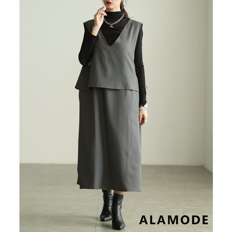 グレー | 後ろ姿まで美しいマニッシュジャンパースカート レディース ワンピース | Sawa a la mode