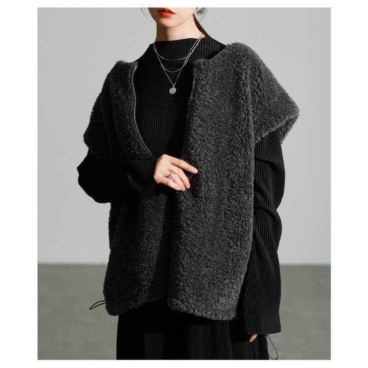 グレー | 重ねてこなれ感生まれるボアベストパーカー レディース ファッション | Sawa a la mode