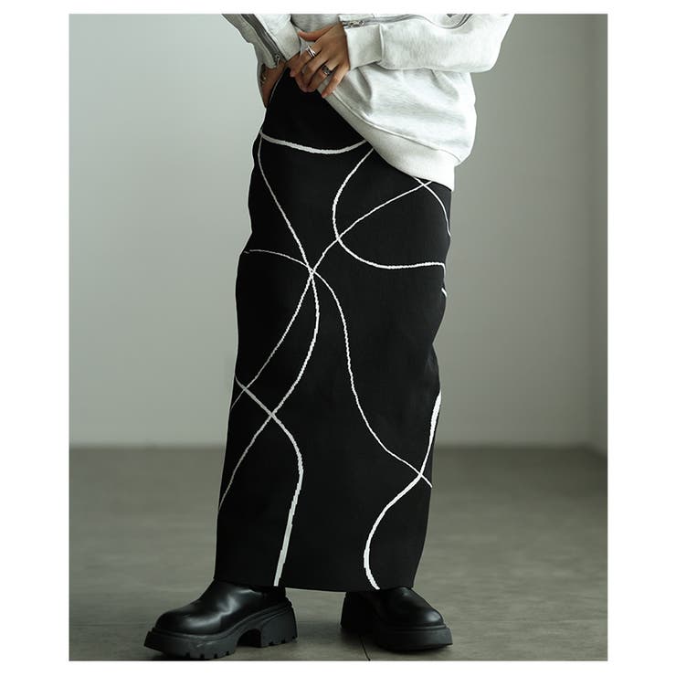 ブラック | 大人モードを完成させるランダムラインニットナロースカート レディース ファッショ… | Sawa a la mode