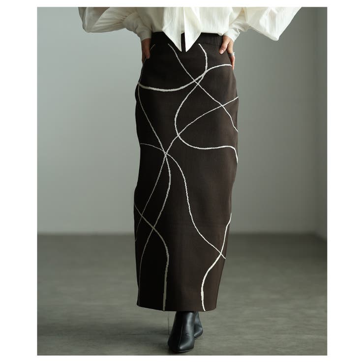 ブラウン | 大人モードを完成させるランダムラインニットナロースカート レディース ファッショ… | Sawa a la mode