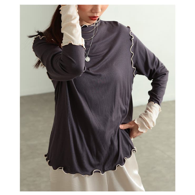 グレー | 女性らしさ宿る配色スリーブメロウパイピングカットソー レディース ファッション | Sawa a la mode